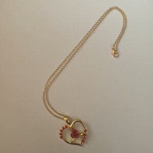 Gold Tone Heart Rose Theme Fashion Jewelry Necklace 10” Chain